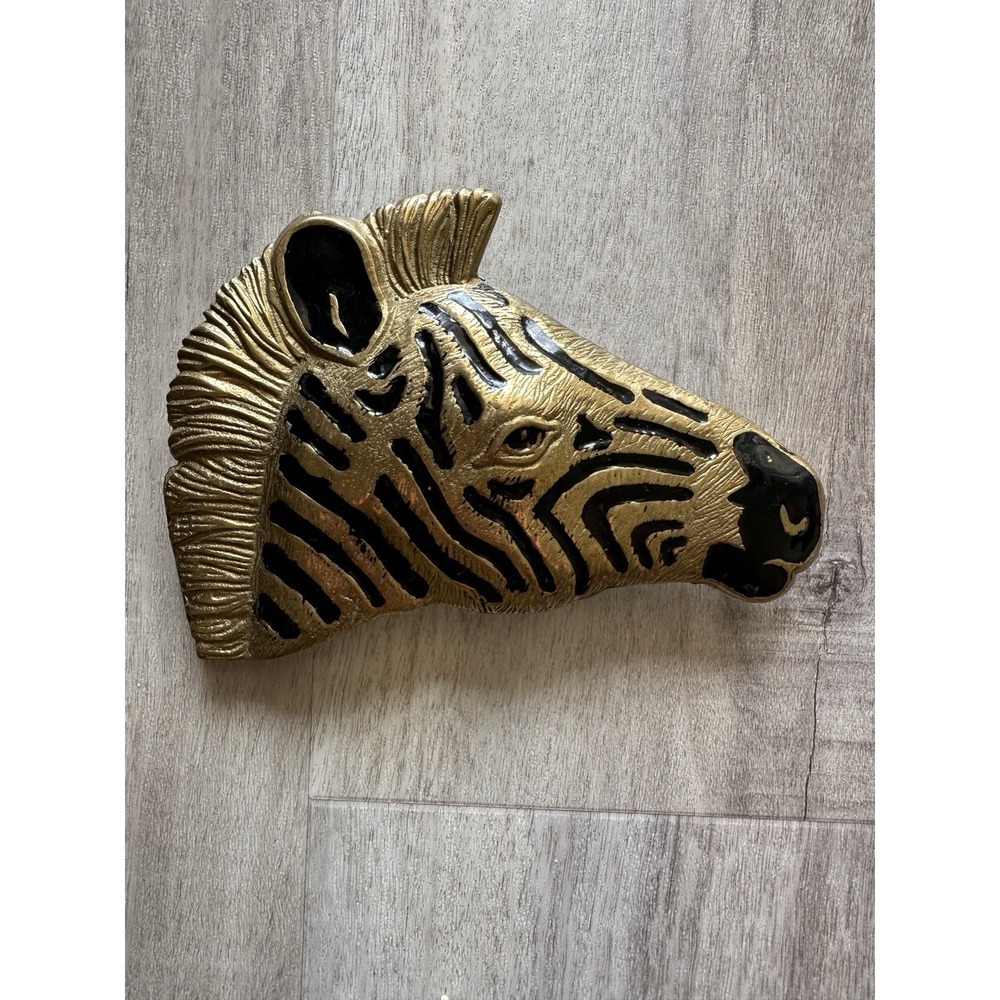 Large Zebra Head Safari Animal Figural Brass Tone Vintage Belt Slide / Buckle